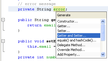 NetBeans with struts framework project - generating getter and setter methods for error messages