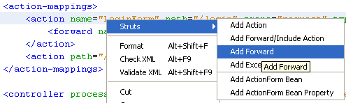 NetBeans with struts framework project - adding another Forward