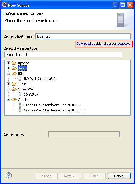 Eclipse - New Server page - downloading new web servers