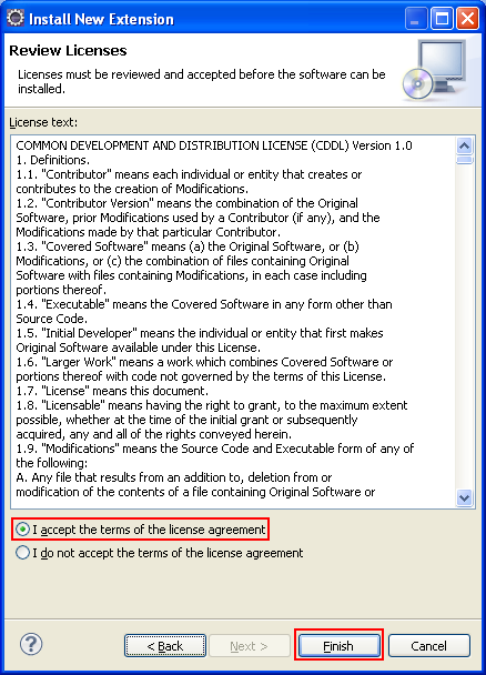 Eclipse - accepting the license agreement of the GlassFish web server download