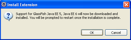 Eclipse - Install Extension page, new web server adapter download and install prompt page