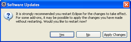 Eclipse - restarting the Eclipse in order the new installation will take effect