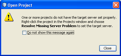 Missing Server Problem for NetBeans IDE message