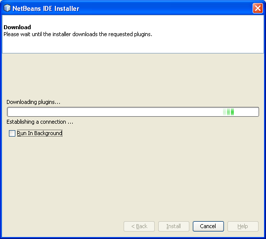 The NetBeans IDE Installer plugin download in progress