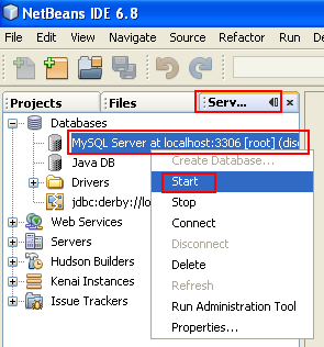 Starting MySQl server in NetBeans