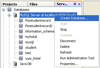 Creating database using MySQL from NetBeans IDE