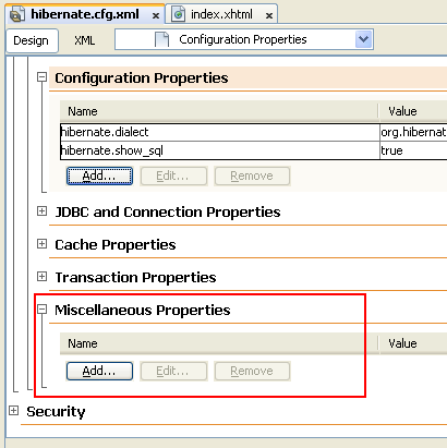 Settings miscellaneous Hibernate properties