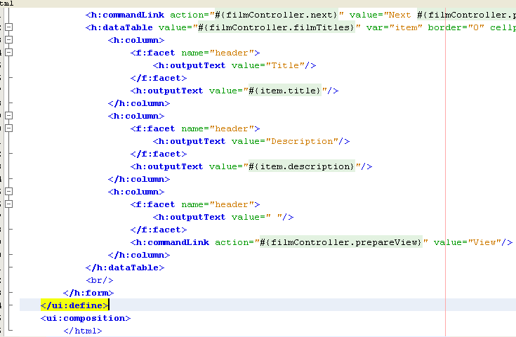 Adding dataTable element (in bold) to generate the table to display the retrieved items