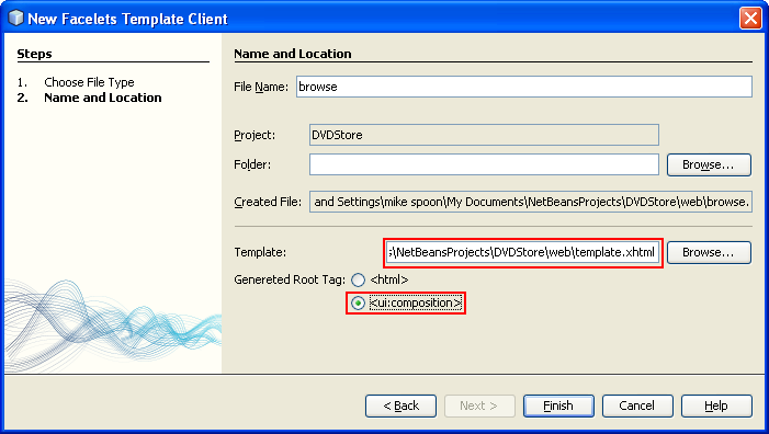 Selecting <ui:composition> for the Generated Root Tag