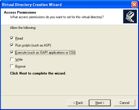 Setting IIS virtual directory access permission