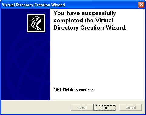 The IIS virtual directory creation wizard completion page