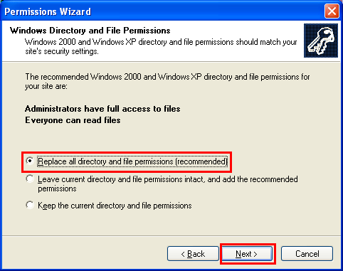 Setting the IIS directory and file permission using IIS permission wizard