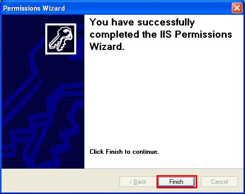 The IIS permission settings were completed successfully