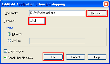 The IIS .PHP extension settings