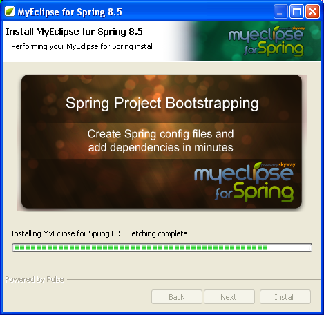Eclipse and MyEclipse IDE: MyEclipse IDE download in progress - fetching is complete