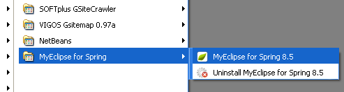 Eclipse and MyEclipse IDE: MyEclipse for Spring Windows shortcut menus