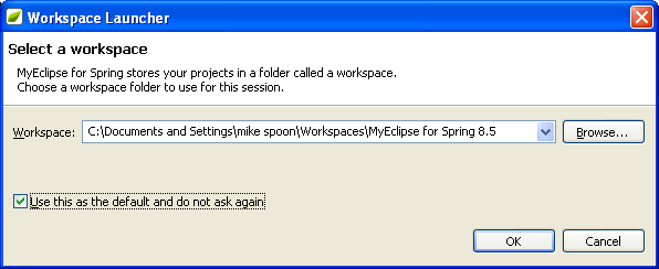 Eclipse and MyEclipse IDE: setting the project workspace