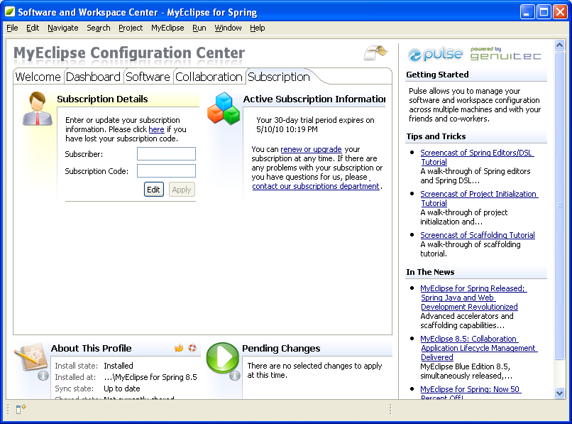 Eclipse and MyEclipse IDE: MyEclipse Software and Workspace Center Subscription page