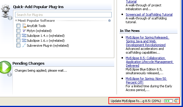 Eclipse and MyEclipse IDE: Add-on download status