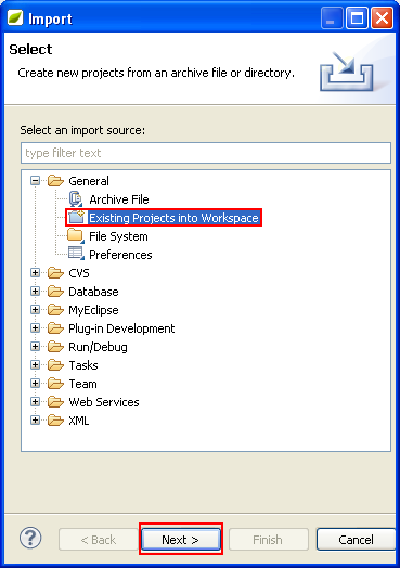Eclipse and MyEclipse IDE: Importing existing project into Workspace