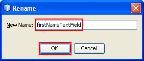 Assigning a new variable name to the Java Swing text field element