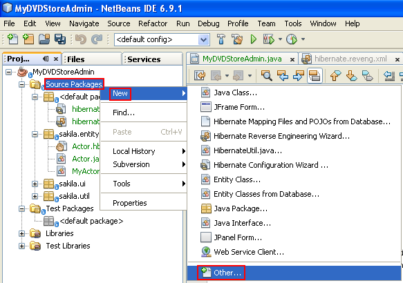 Invoking the New File wizard from the Project windows in NetBeans 6.9.1