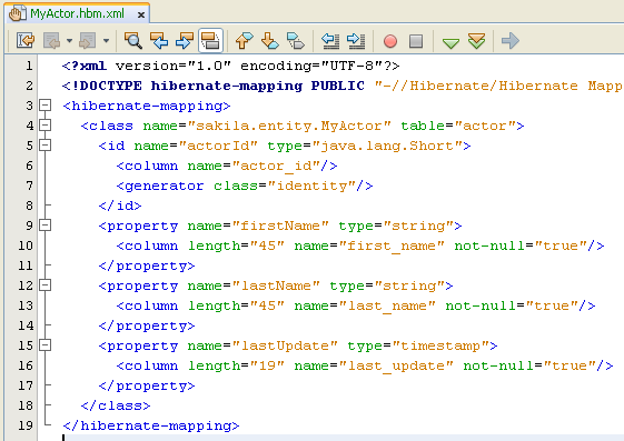 The MyActor.hbm.xml file content