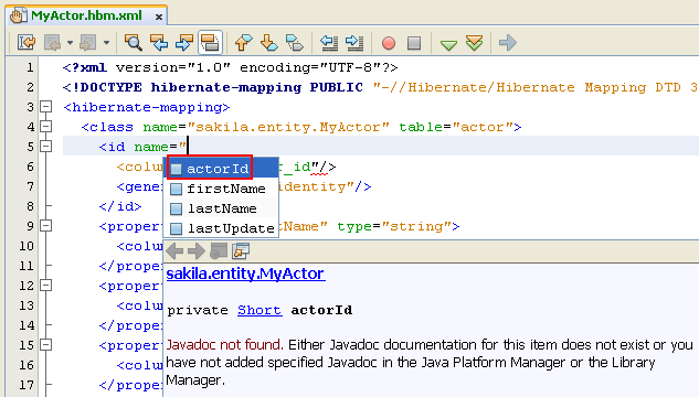 Code completion in action for XML in NetBeans 6.9.1