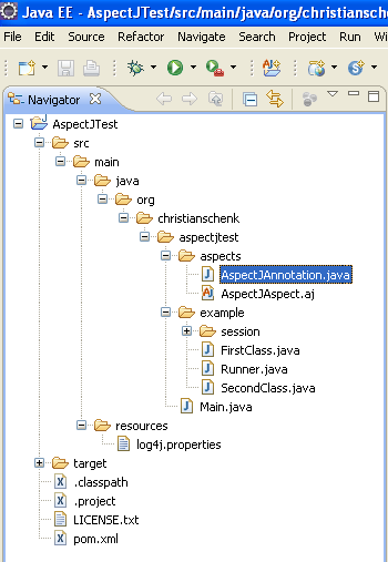 Java, Aspect Oriented Programming, Aspectj and Eclipse - invoking the java source file
