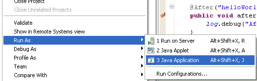 Java, Aspect Oriented Programming, Aspectj and Eclipse - re-running the project in Eclipse as Java Application