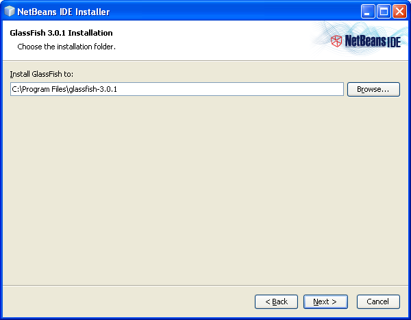 NetBeans IDE Installer: setting the GlassFish web server installation path