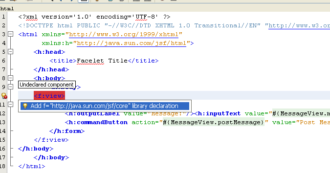 NetBeans IDE: selecting the Java web application project, selecting the java tag library