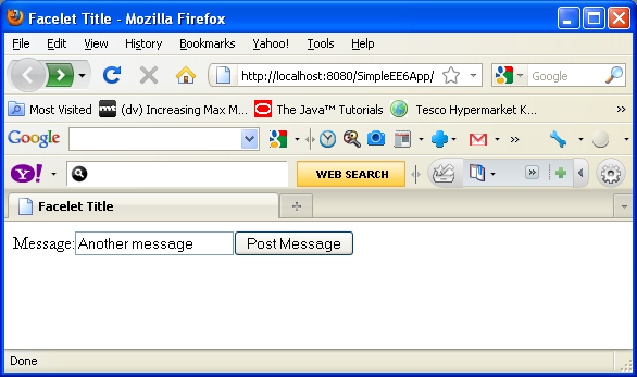 NetBeans IDE: selecting the Java web application project, sample output as seen in Browser