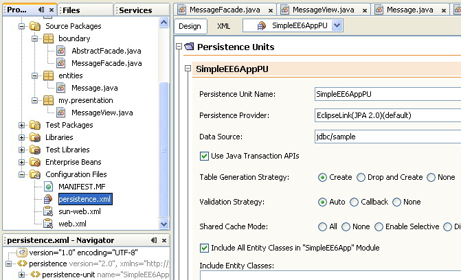 The persistence.xml file containing the persistence settings