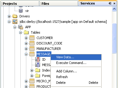 Viewing data in the table