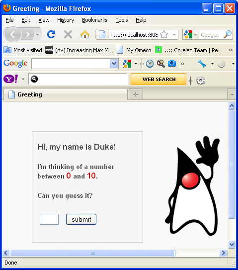 The JSF sample project run in NetBeans