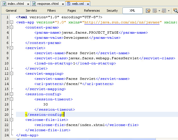The web.xml file content
