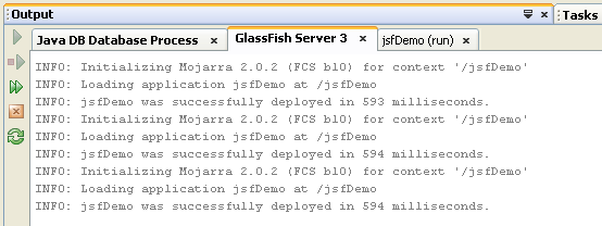 The GlassFish server log output