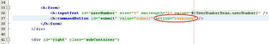 Adding the action element to the source code