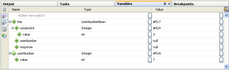 The debugger's variable window with details content