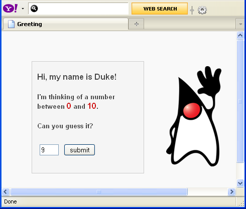 The welcome page displays in the browser waiting for the input