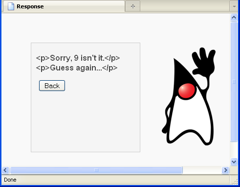 The response page with <p> tag displayed