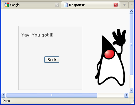 Response page when the input was correct