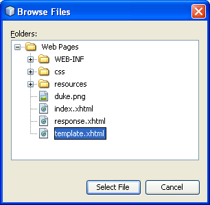 Selecting template.xhtml file as the template