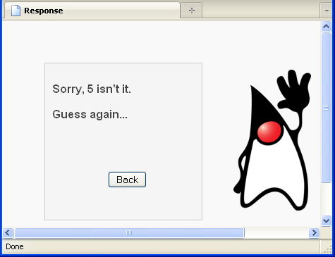 The Hello Duke guessing number game response file with the wrong guessed number