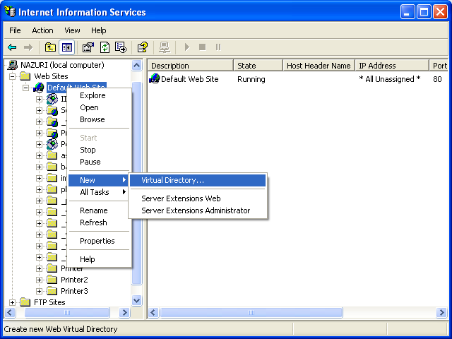 Creating new IIS virtual directory and alias name