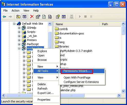 Setting the IIS virtual directory permission using wizard