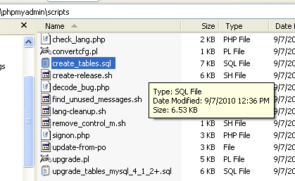 phpmyadmin create_tables.sql script