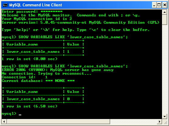 Running MySQL SHOW VARIABLES LIKE command