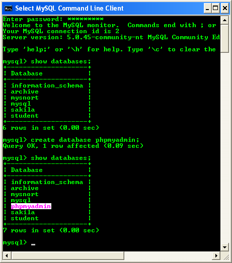 Creating MySQL phpmyadmin table